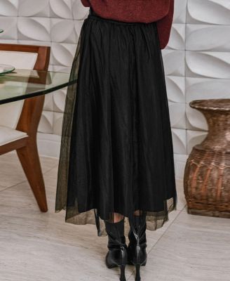 Women's Starry Nights Black Midi Skirt