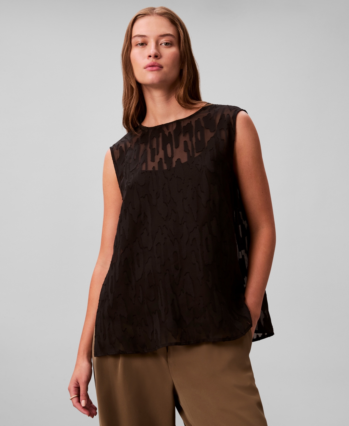 Calvin Klein Women's Sleeveless Burnout Blouse In Black