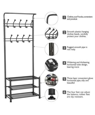 74” H Metal Hall Tree with Shoe Storage Entryway Coat Rack