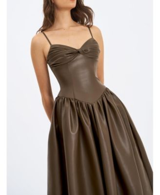 Women's Parisia Cocoa Faux Leather Drop Waist Maxi Dress