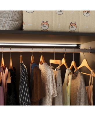 6-Glass Doors Armoire，Metal Frame Wardwore with LED Lights, Hanging Rod,Bedroom Closet