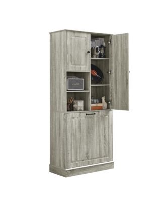 CASAINC 68"H MDF Tall Adjustable Shelves, Flip-Out Basket Storage Cabinet