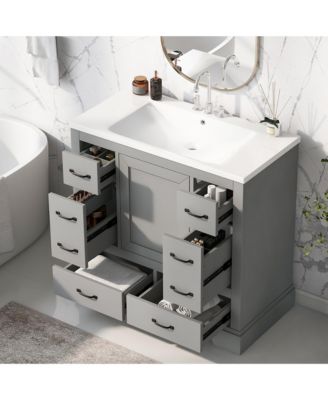 36" Bathroom Vanity with Sink Combo, Six Drawers with Multi-Functional Drawer Divider and Adjustable Shelf
