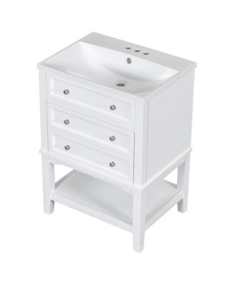 24" Bathroom Vanity with Sink, Bathroom Storage Cabinet with Drawer and Open Shelf, Solid Wood Frame
