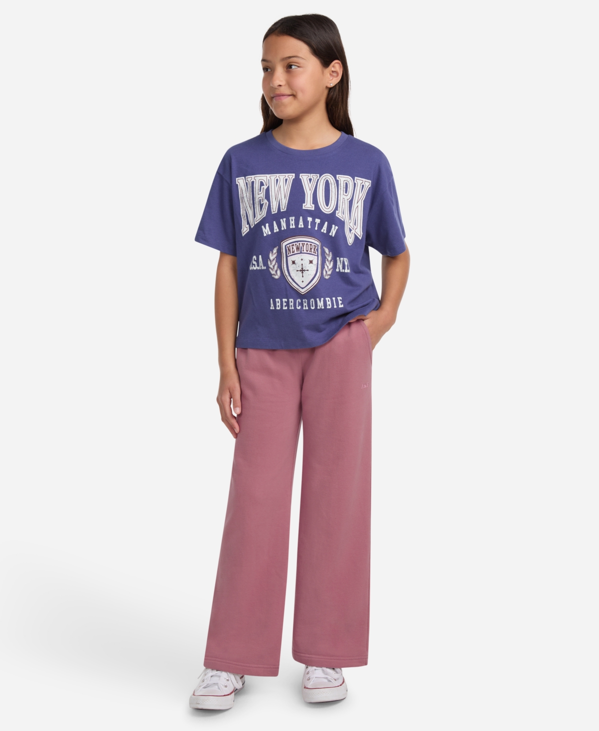 Abercrombie Girls Essential Fleece Wide-leg Pants In Pink