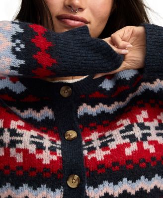 Women's Fair Isle Crew Neck Cardigan Sweater