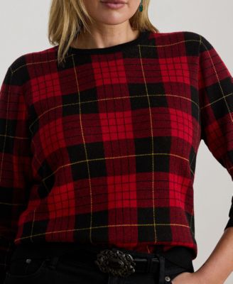Plus Size Plaid Crew Neck Sweater