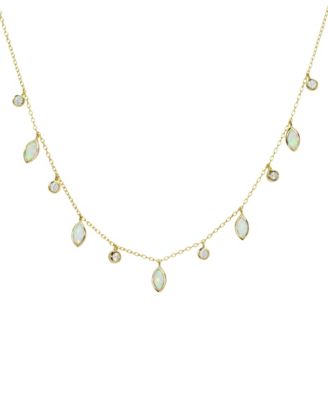 Drops of Spring Necklace with Lab-Grown Opal in 14k Gold Plated Sterling Silver - White opal