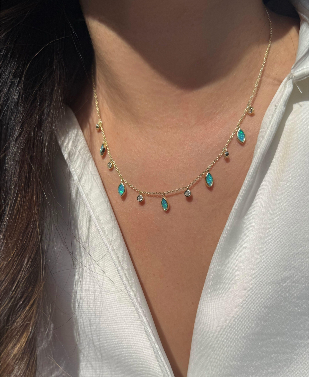 Kamaria Drops Of Spring Necklace With Lab-grown Opal In 14k Gold Plated Sterling Silver In Gold