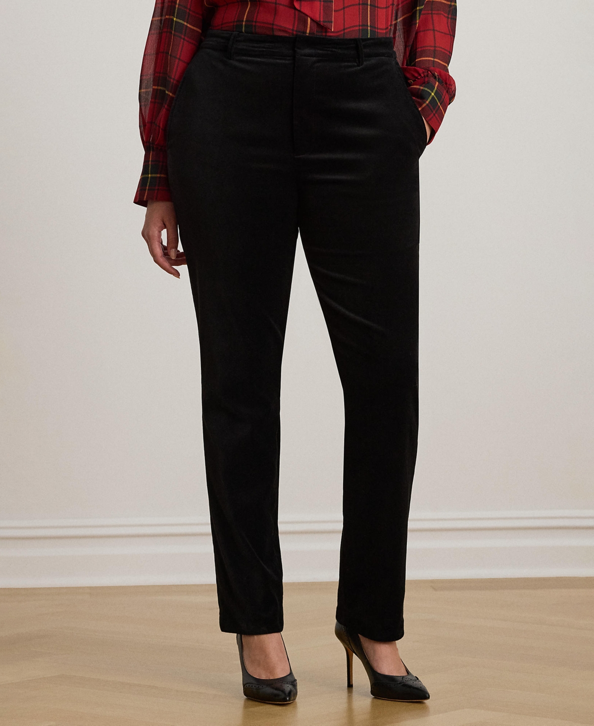 Ralph Lauren Plus Size Stretch Velvet Cropped Pant In Black