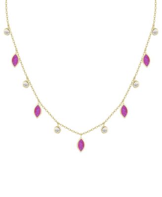 Drops of Spring Necklace with Lab-Grown Opal in 14k Gold Plated Sterling Silver - Fuchsia opal