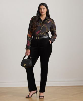Plus Size Classic Fit Belting-Print Satin Shirt