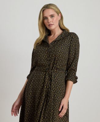 Plus Size Chain-Print Crepe Shirt-Dress