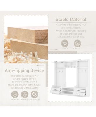 4-in-1 Detachable Hall Tree with Storage and 7 Hooks, Multiple Functions Hallway Coat Rack with Storage Drawers and Cabinet, Shoe Bench