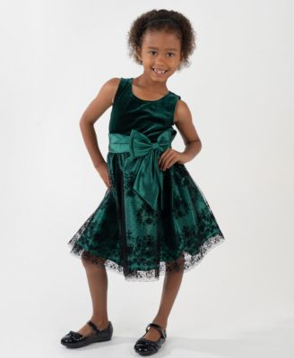 Rare Editions - Girls 2T-6X Bow Applique Border Mesh Dress