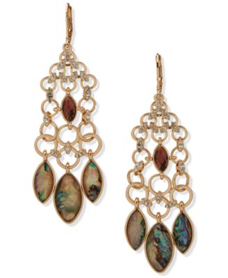 Cubic Zirconia and Glass Stone Gold-Tone Chandelier Earrings