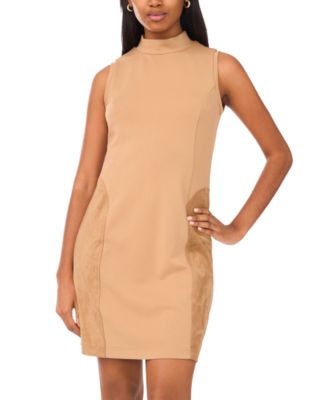 Women's Mock Neck Suede Sleeveless Dress