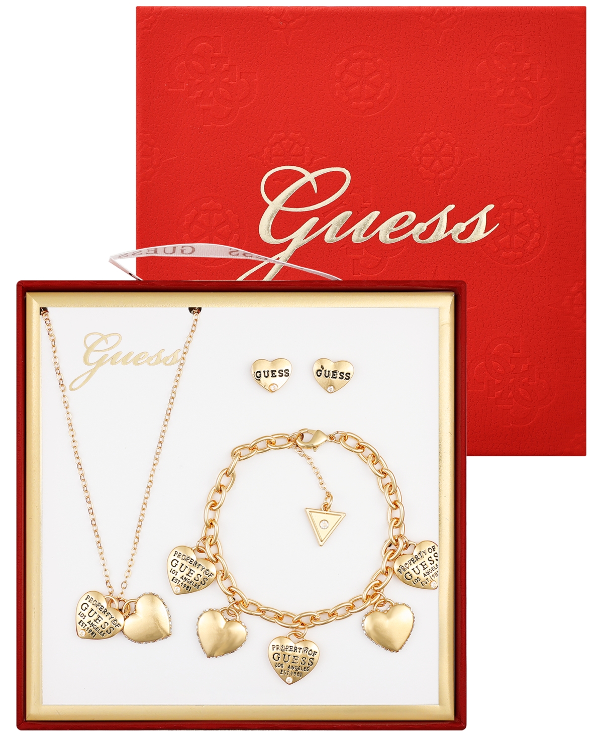 Guess 3-pc. Cubic Zirconia Gold-tone Necklace, Stud Earrings, And Bracelet Set In Multi