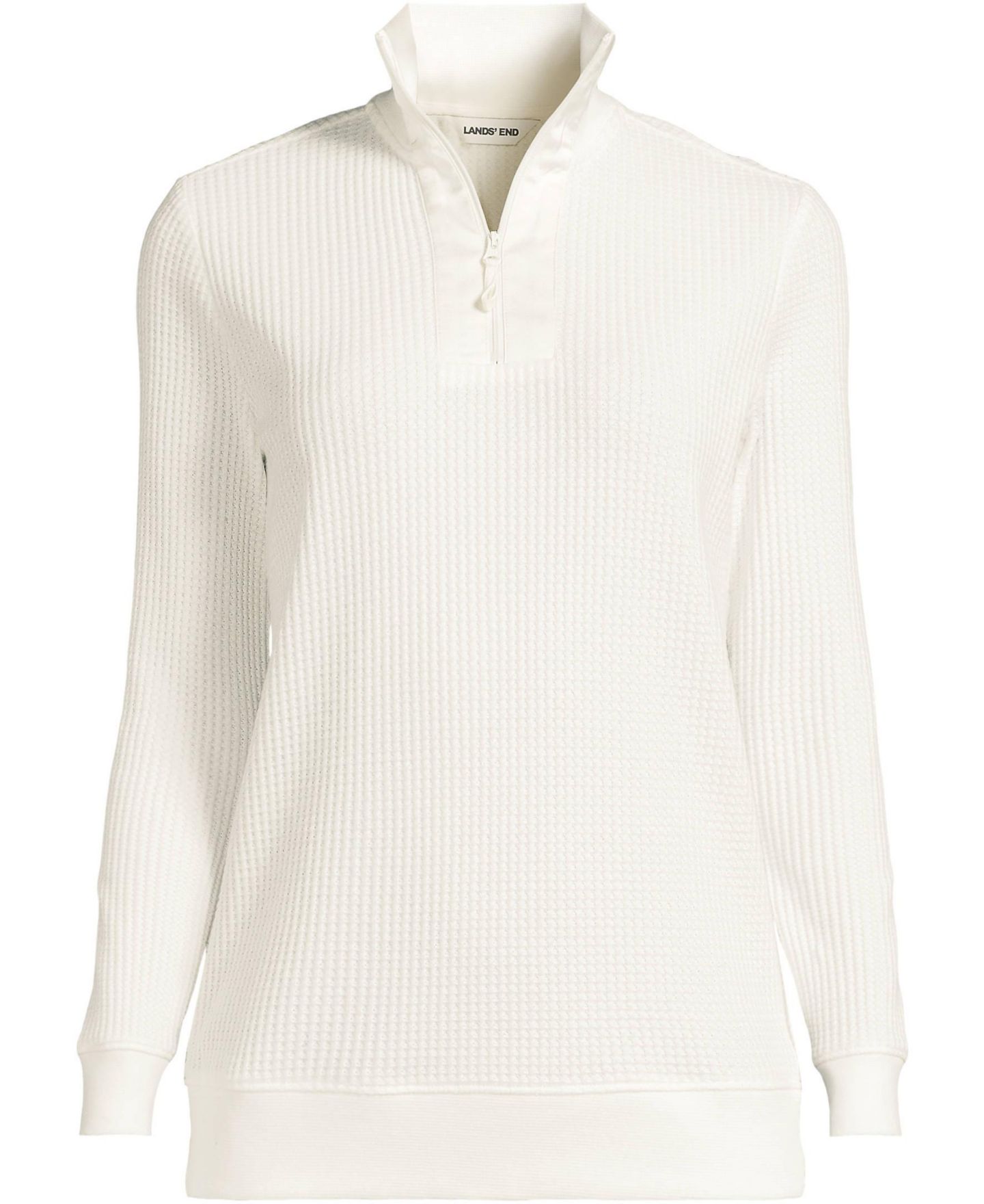 Женский свитер Lands' End Long Sleeve Waffle Quarter Zip Pullover, цвет: Слоновая кость — фото 3