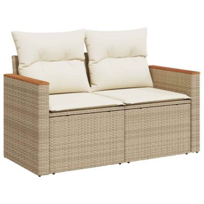 Garden Sofa Beige PE rattan, powder-coated steel, solid acacia wood