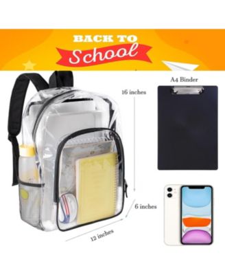 Clear Backpack Heavy Duty Clear Bookbag Transparent Plastic Backpacks for School Work Concert College (Black)