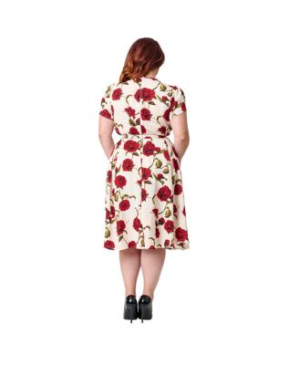 Plus Size Short Petal Sleeve Tie Neck Dahlia Swing Dress