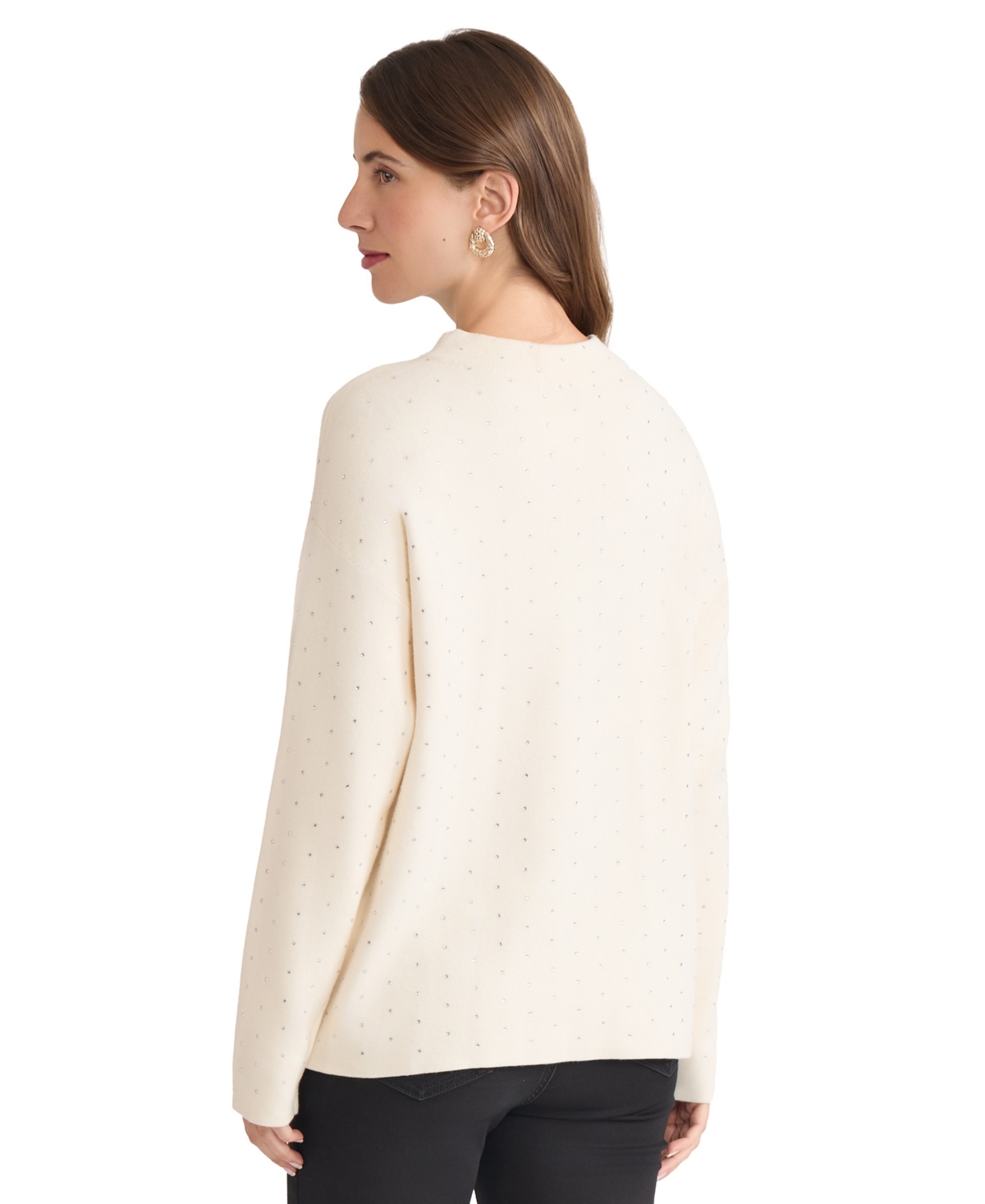 Jones New York Rhinestone Mock Neck Sweater In Neutral