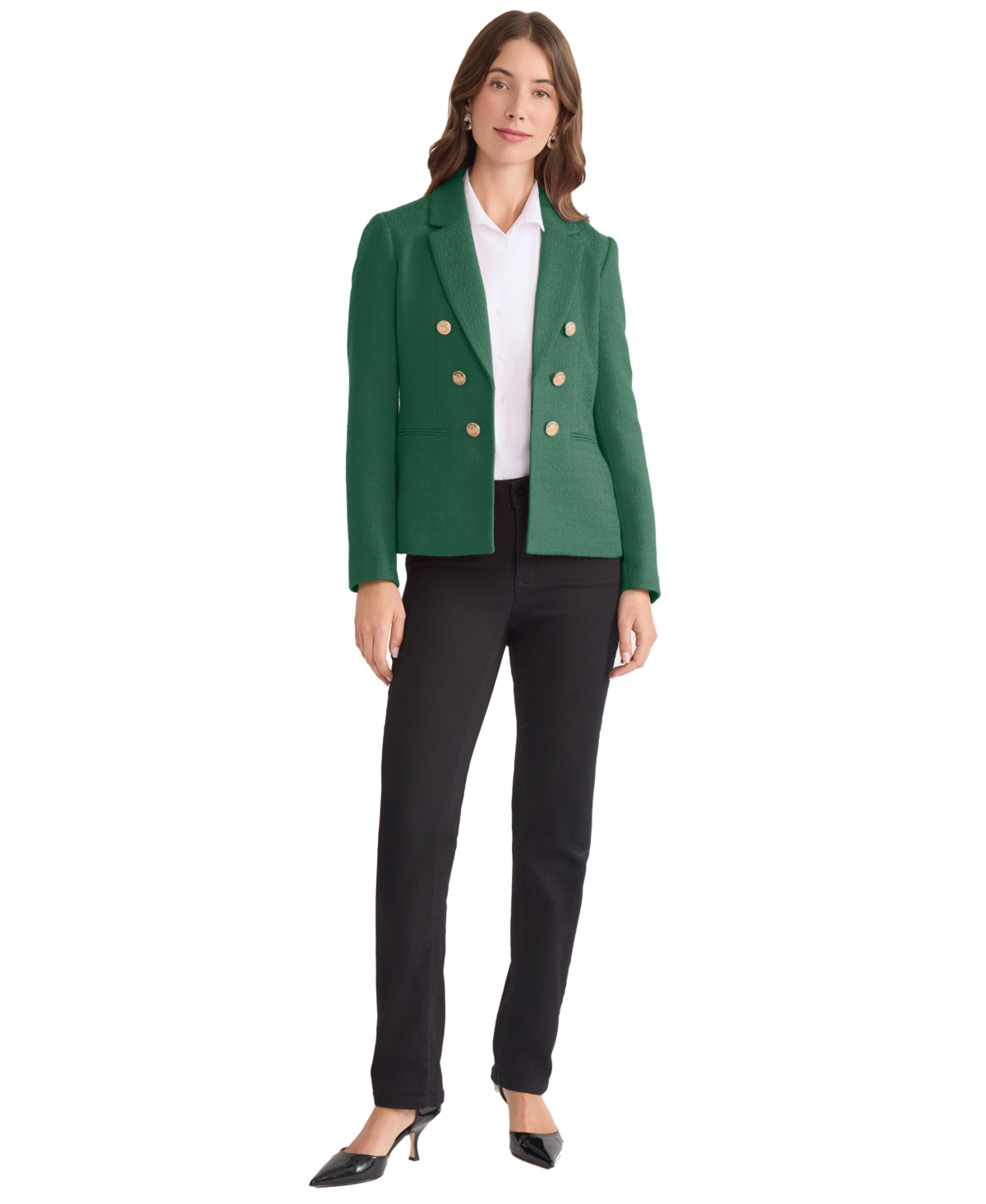 Jones New York Faux Double Breasted Tweed Jacket In Green