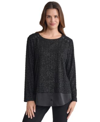 Jones New York - Women's Textured Contrast-Hem Top