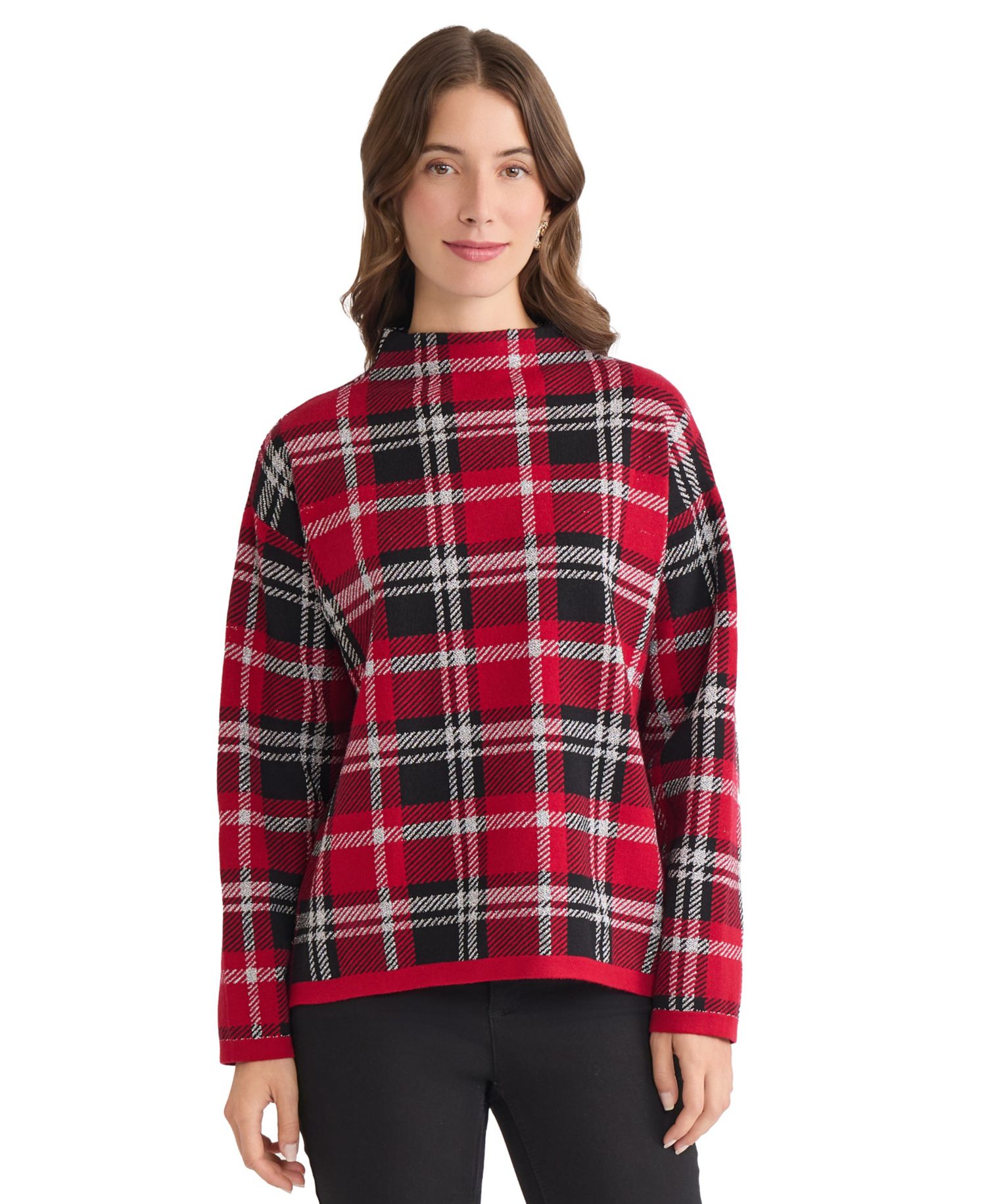 Women's Plaid Mock Neck Sweater