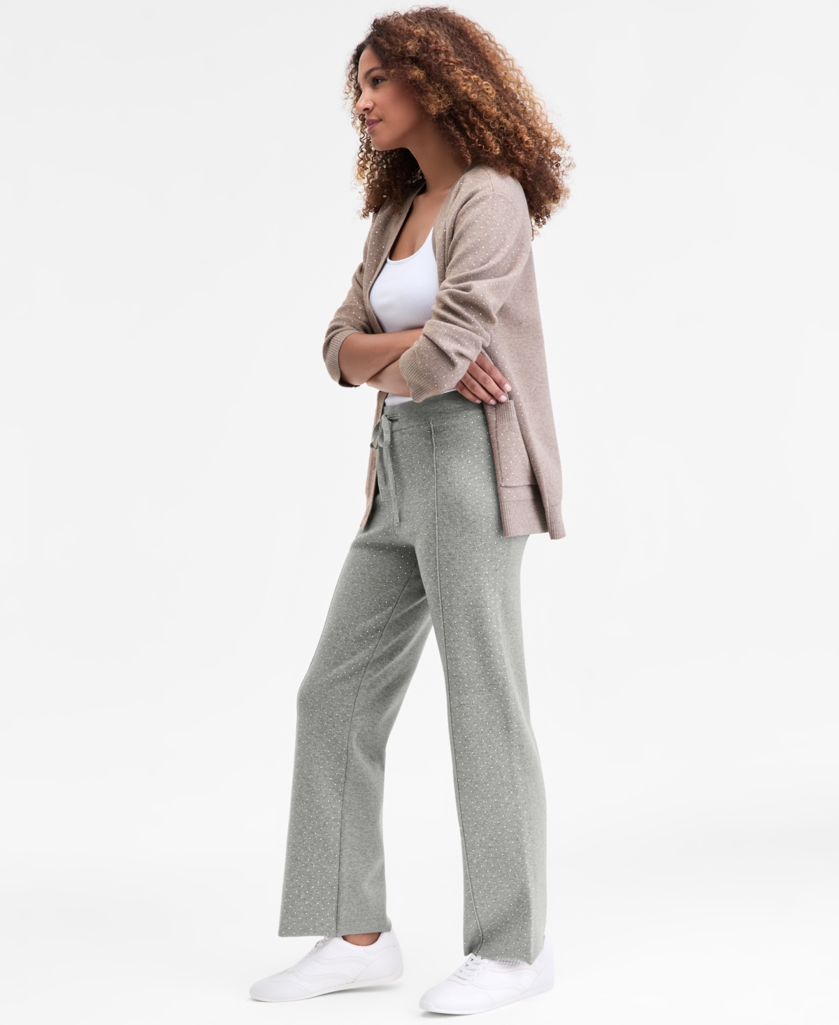 Inc International Concepts Women's Rhinestone Drawstring-waist Knit Pants, Macy's Exclusive In Gray