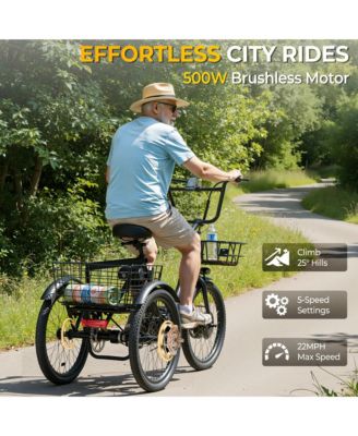 Step-Thru Folding E-Trike, 500W 20" Electric Trike for Adults with Removable Battery & Basket