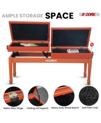 Duet Piano Bench 3.5 Inch Padded Cushioned Stool Wooden Heavy Duty Musician Chair w Storage