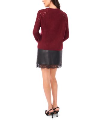 Women's Cozy Crewneck Sequined Raglan-Sleeve Sweater