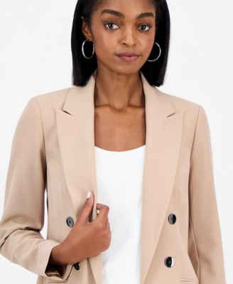 Women's Bi-Stretch Faux Double-Breasted Boyfriend Jacket, Created for Macy's