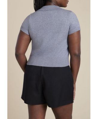 Women's Cropped Zip Up Polo Sweater