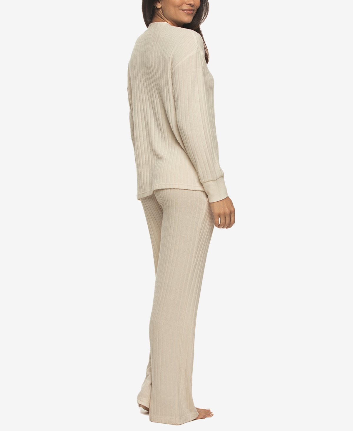 Felina Women's Regular Serena Crew Neck Pullover Brushed Rib Lounge Set In Neutral