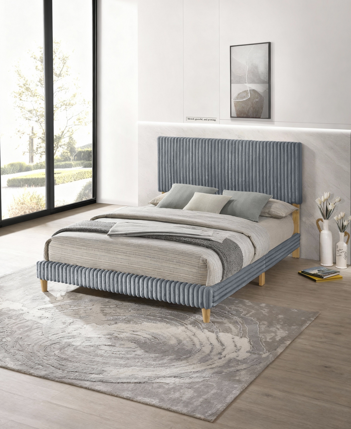Best Quality Furniture Twin Corduroy Velvet Panel Bed