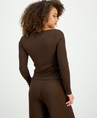 Petite Rib-Knit Asymmetric Top, Macy's Exclusive 