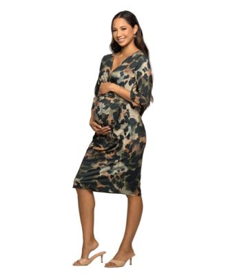 Women's Maternity Three Quarter Sleeve Faux Wrap Dress