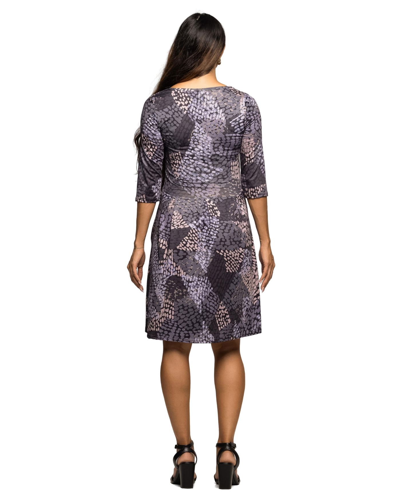 Женское платье 24seven Comfort Apparel Maternity Three Quarter Sleeve Fit and Flare, цвет: Серый разноцветный — фото 3