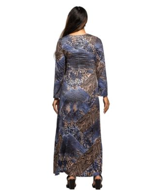 Women's Maternity Blue Animal Print Long Sleeve Maxi Dress