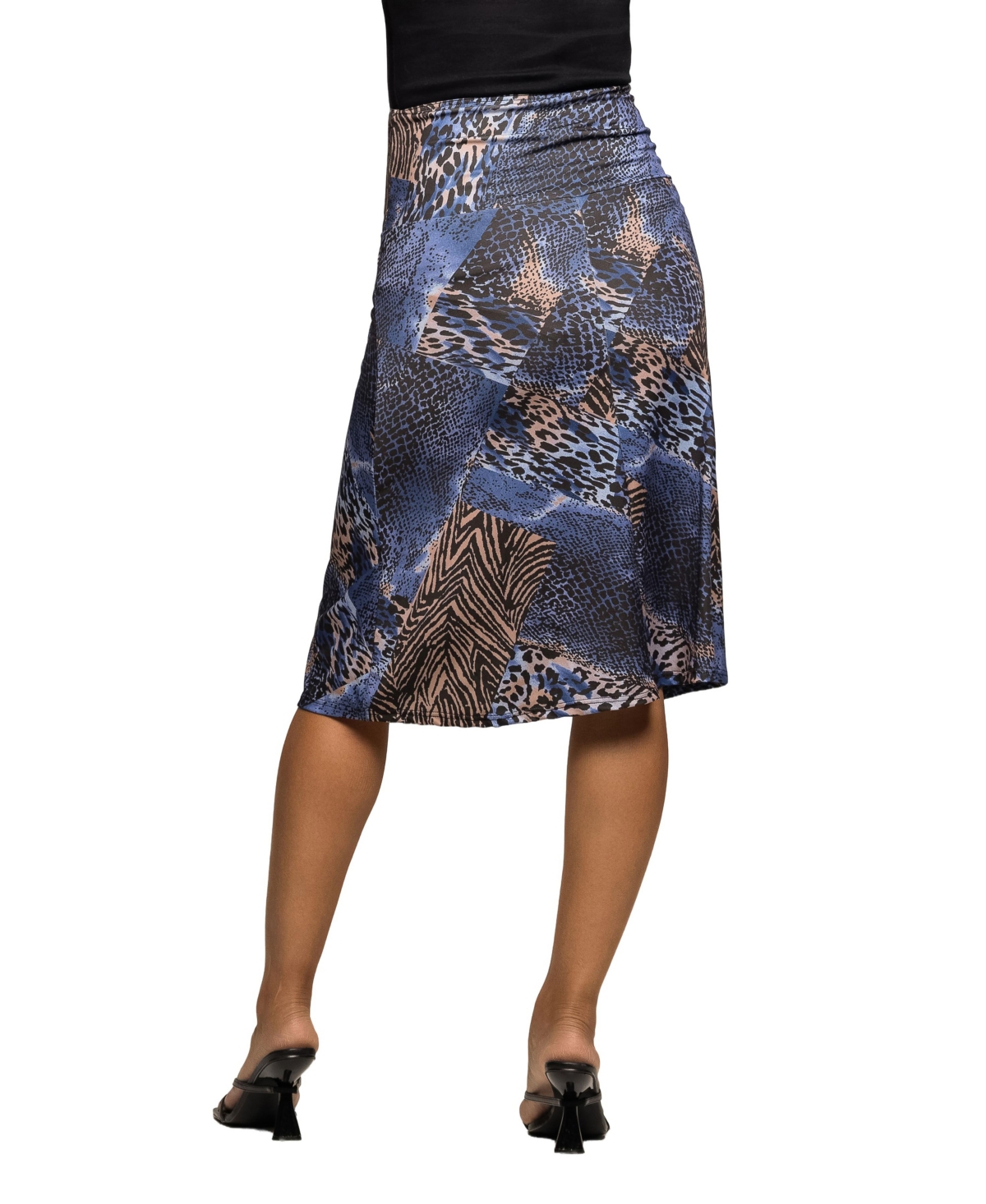24seven Comfort Apparel Animal Print Knee Length Skirt In Multi