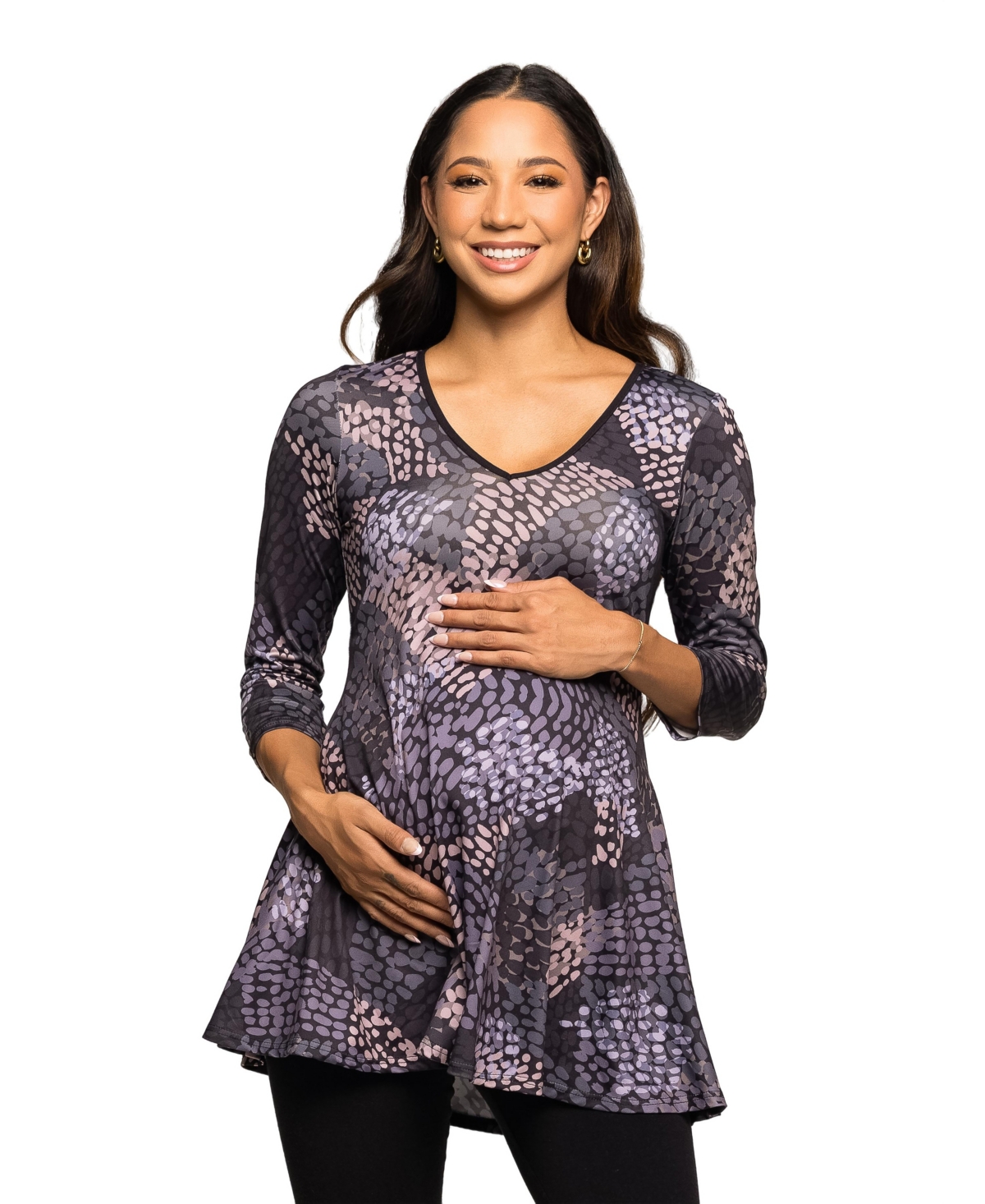 24seven Comfort Apparel Women's Maternity V Neck Tunic Top In Multi