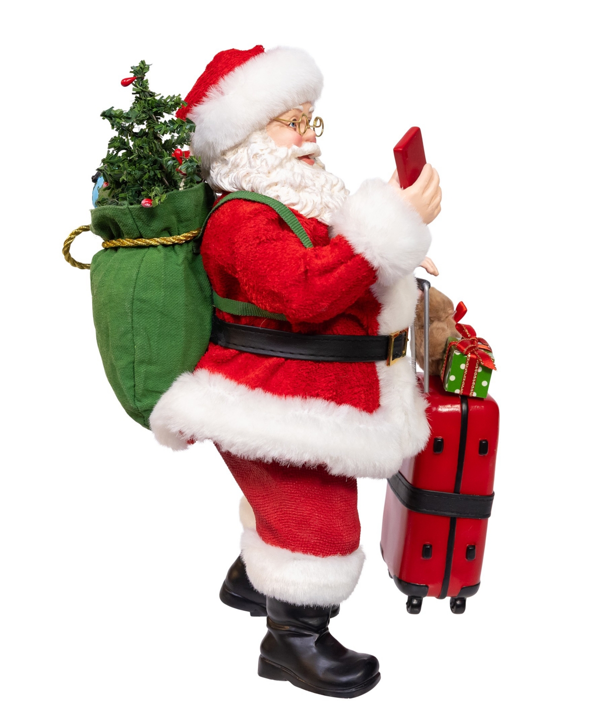 Kurt Adler 10.5-inch Fabriche Santa With Luggage, 2-piece Set In Red