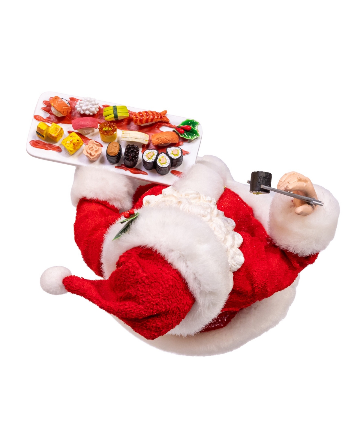 Kurt Adler 10.5-inch Fabriche Santa With Sushi Platter In Red