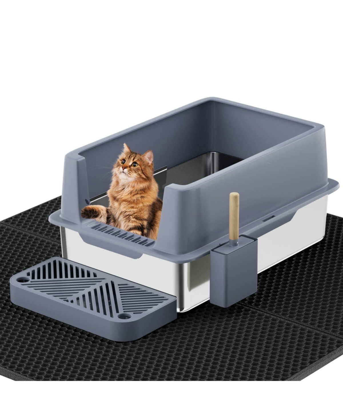 Stainless Steel Cat Litter Box with Lid, Extra Large Metal Kitty Litter Box with Scoop (2 pack)