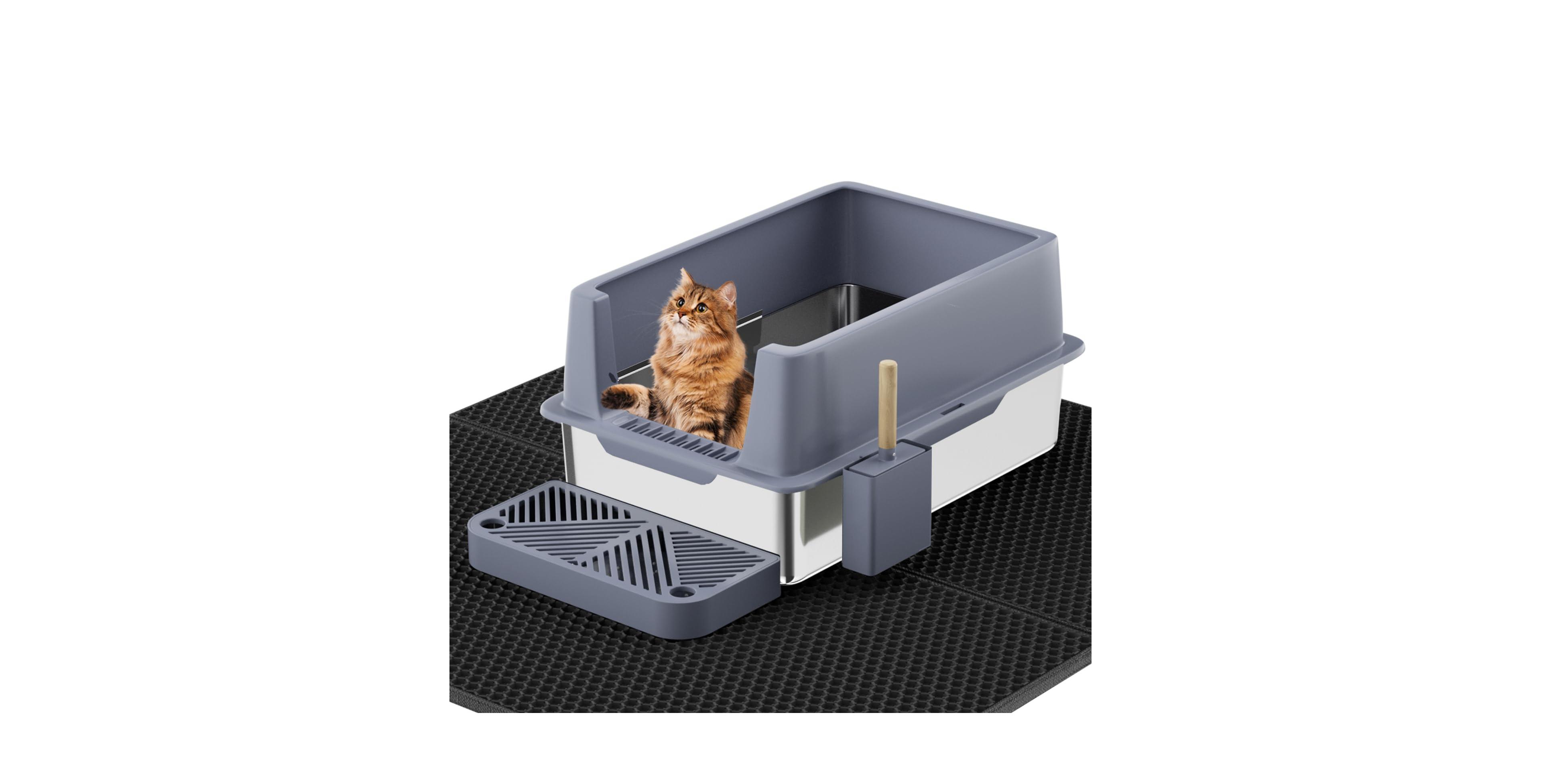 Stainless Steel Cat Litter Box with Lid, Extra Large Metal Kitty Litter Box with Scoop (2 pack)