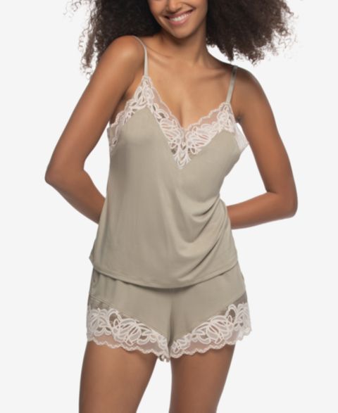 Женские топы Felina Regular Amelie Jersey Vintage Lace Cami with Shorts Set, цвет: Серо-бежевый