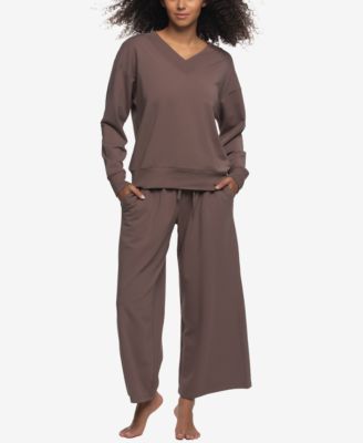 Women's Regular Kimora French Terry V-Neck Sweatshirt with Wide Leg Pants